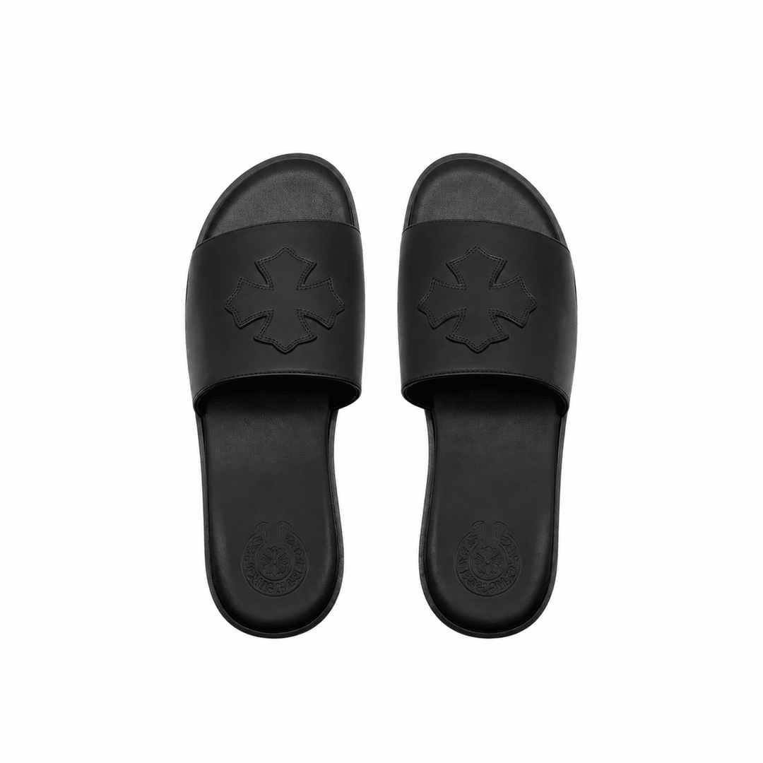 Chrome Hearts CH Plus Patch Leather Slide Slippers - SHENGLI ROAD MARKET