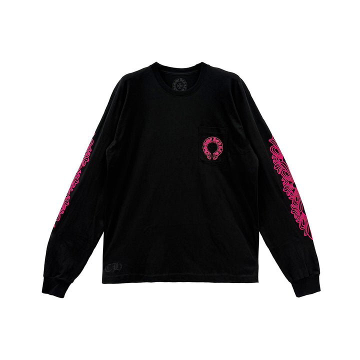 Chrome Hearts Classic Pink Horseshoe Logo Black Long Sleeve T-shirt - SHENGLI ROAD MARKET