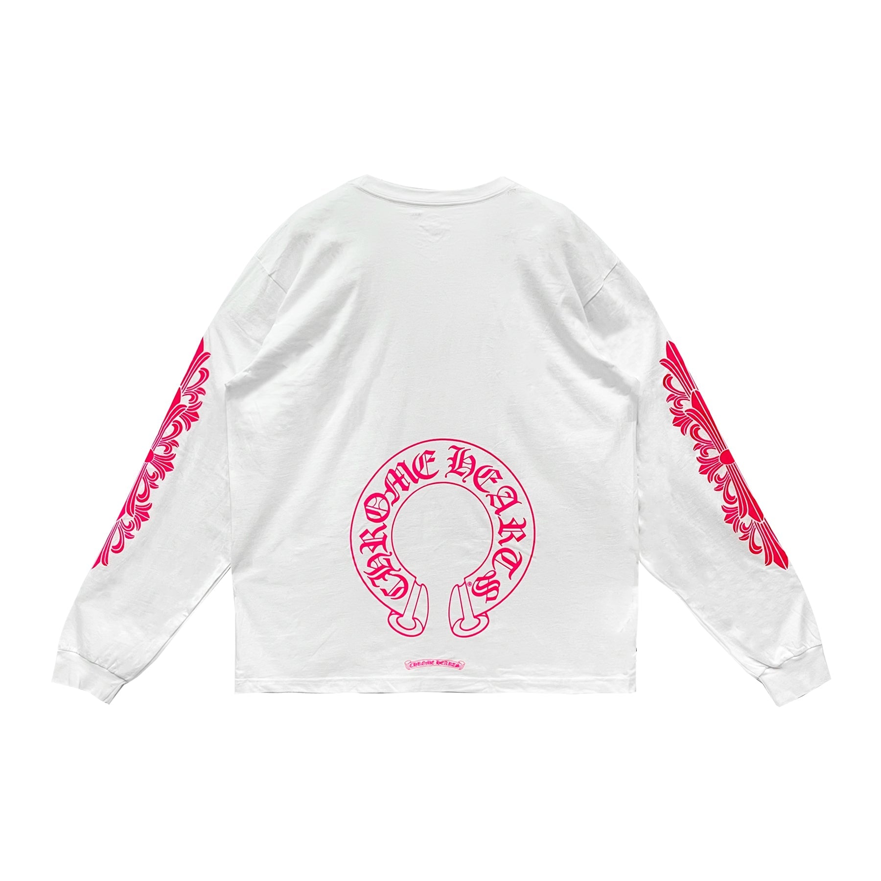Chrome Hearts Classic Pink Horseshoe White Long Sleeve Tee