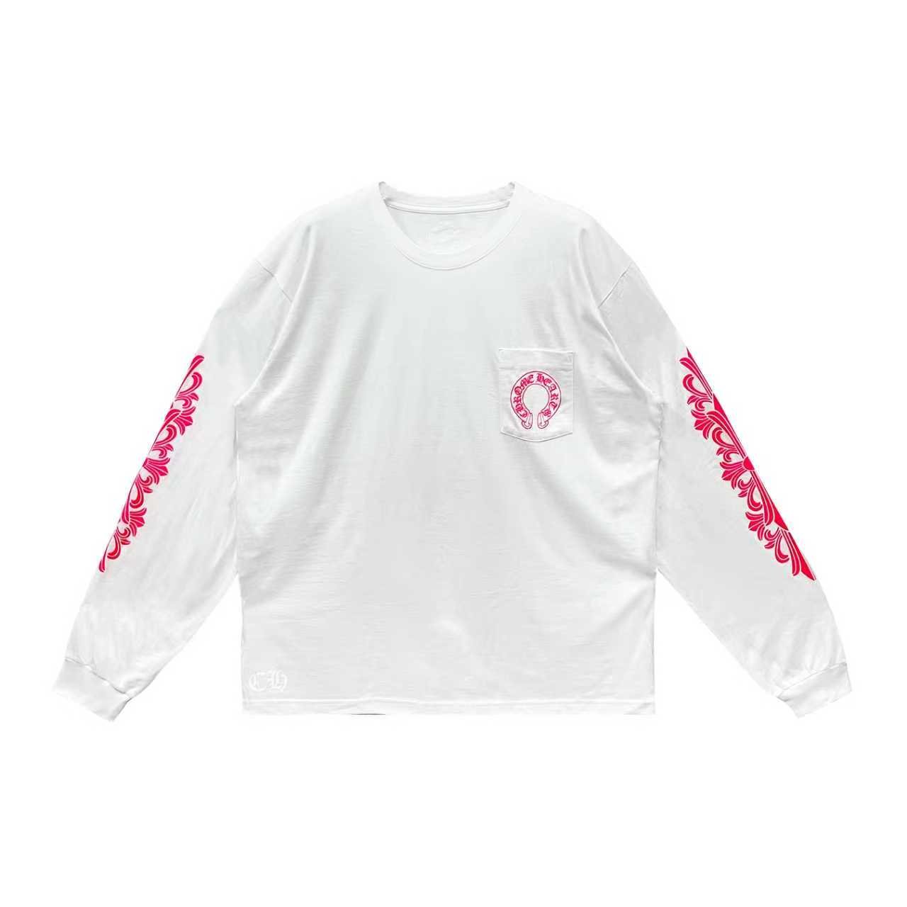 Chrome Hearts Classic Pink Horseshoe Logo White Long Sleeve T