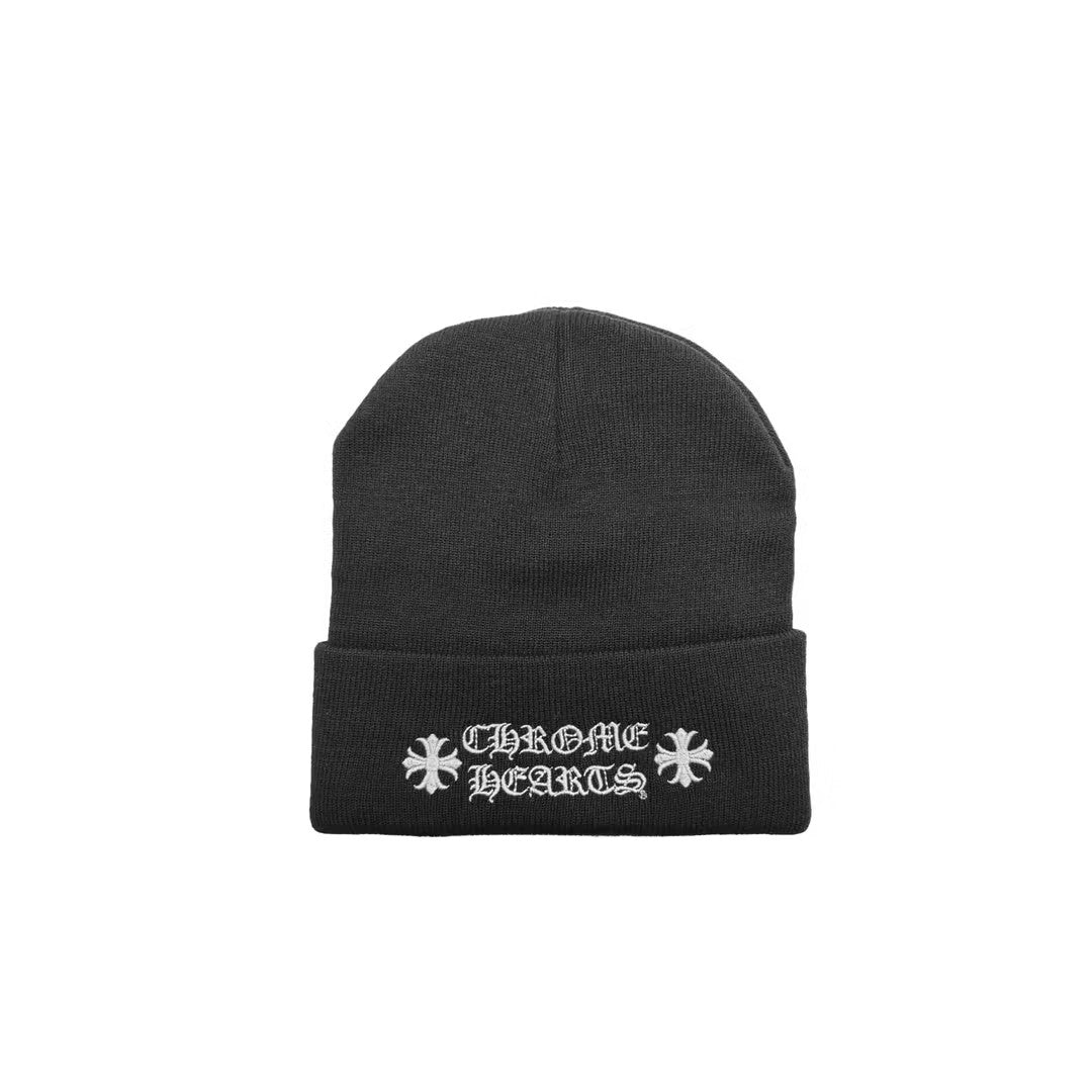 Chrome Hearts Cross Embroidered Black Beanie - SHENGLI ROAD MARKET