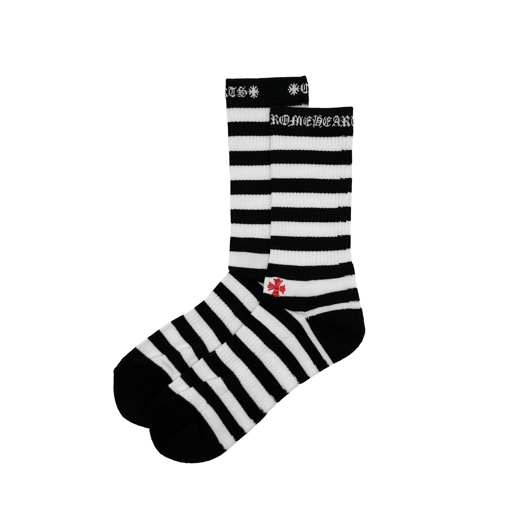 CHROME HEARTS ストライプソックス Mサイズ Chrome Hearts Cross Embroidered Striped Knee-High Socks -SRM