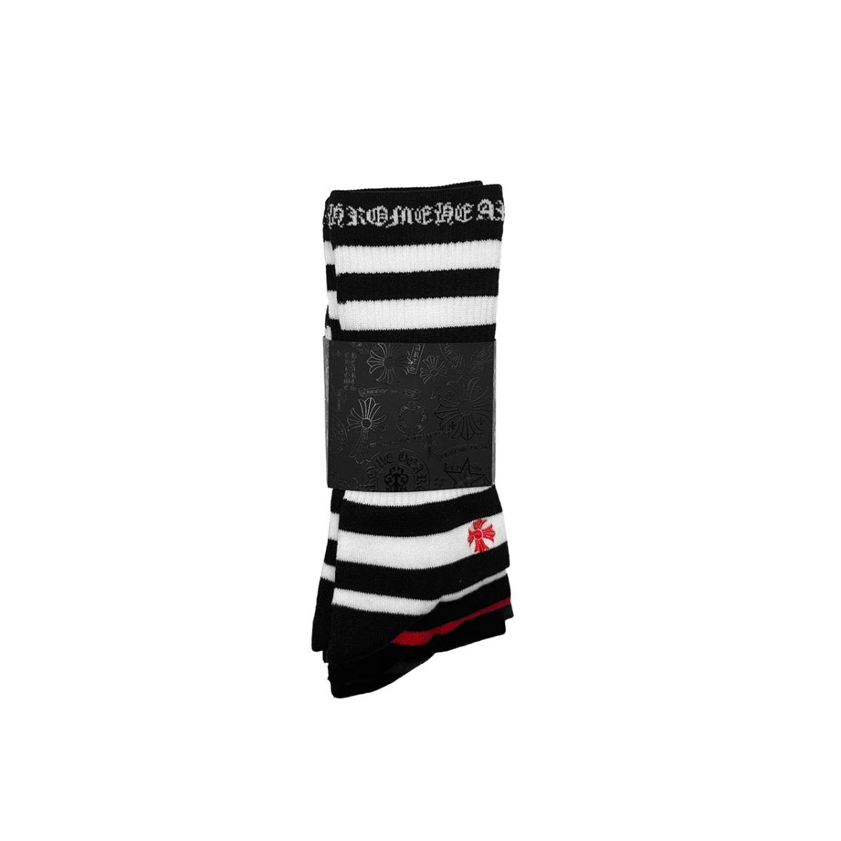 Chrome Hearts Cross Embroidered Striped Knee-High Socks