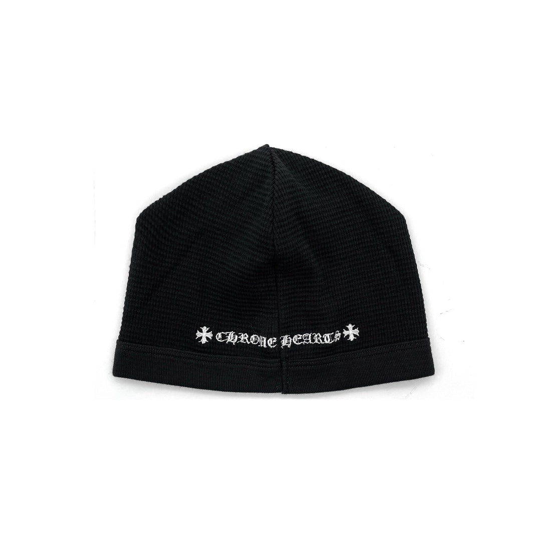 Chrome Hearts Cross Embroidered Waffle Thermal Black Beanie - SHENGLI ROAD MARKET