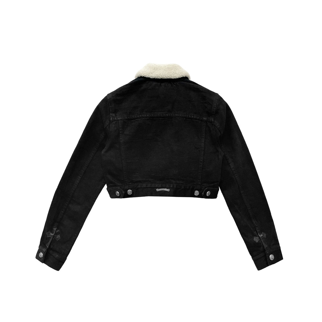 Chrome Hearts Cross Leather Patch Cropped Denim Jacket - SHENGLI ROAD MARKET