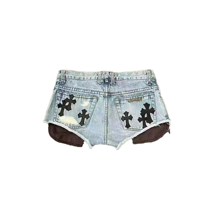 Chrome Hearts Cross Leather Patch Denim Shorts - SHENGLI ROAD MARKET