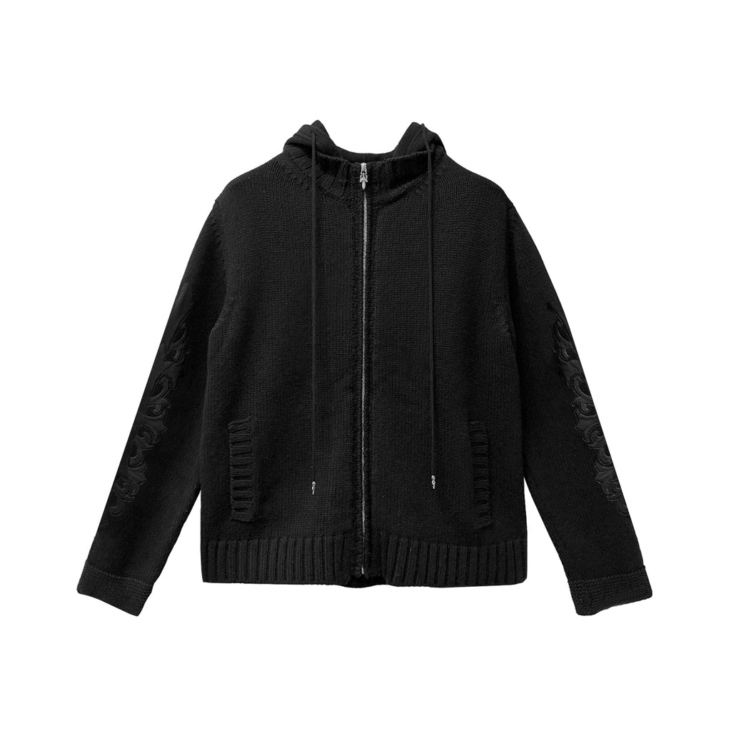 パーカー Chrome Hearts Cashmere Floral Cross Chrome Hearts Cross Leather Patch Floral Sleeve Cashmere Zip Up