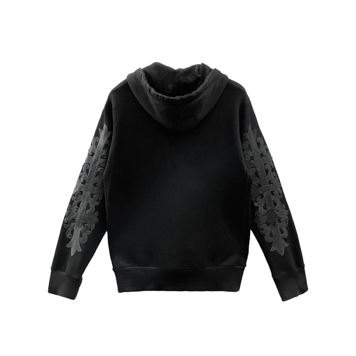 Chrome Hearts Cross Leather Patch Floral Sleeve Zip Up Hoodie - SHENGLI ROAD MARKET