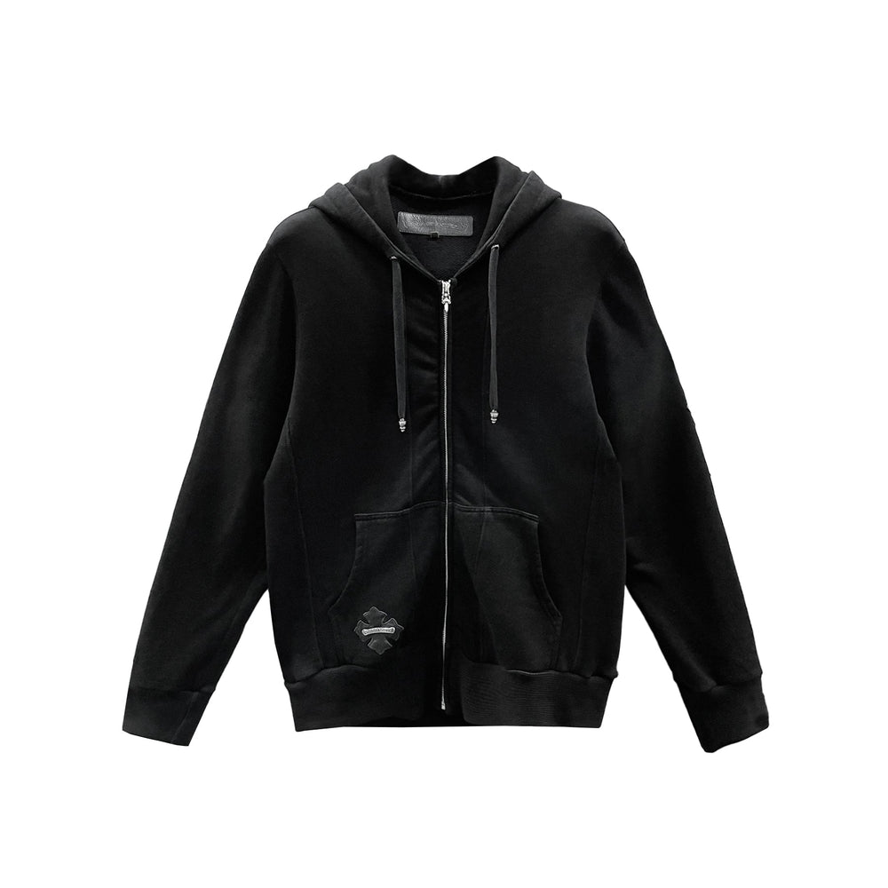 Chrome Hearts Cross Leather Patch Floral Sleeve Zip Up Hoodie - SHENGLI ROAD MARKET