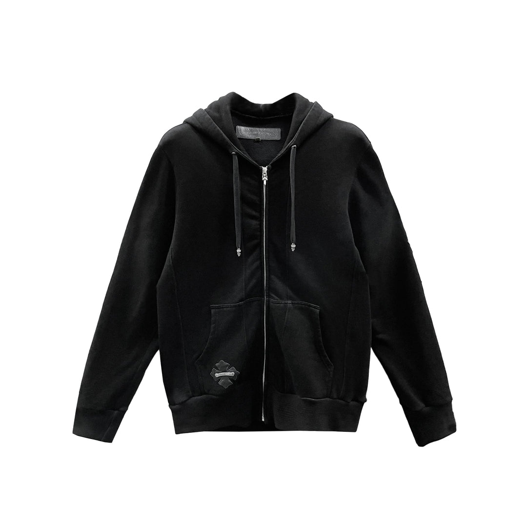 Chrome Hearts Cross Leather Patch Floral Sleeve Zip Up Hoodie - SHENGLI ROAD MARKET