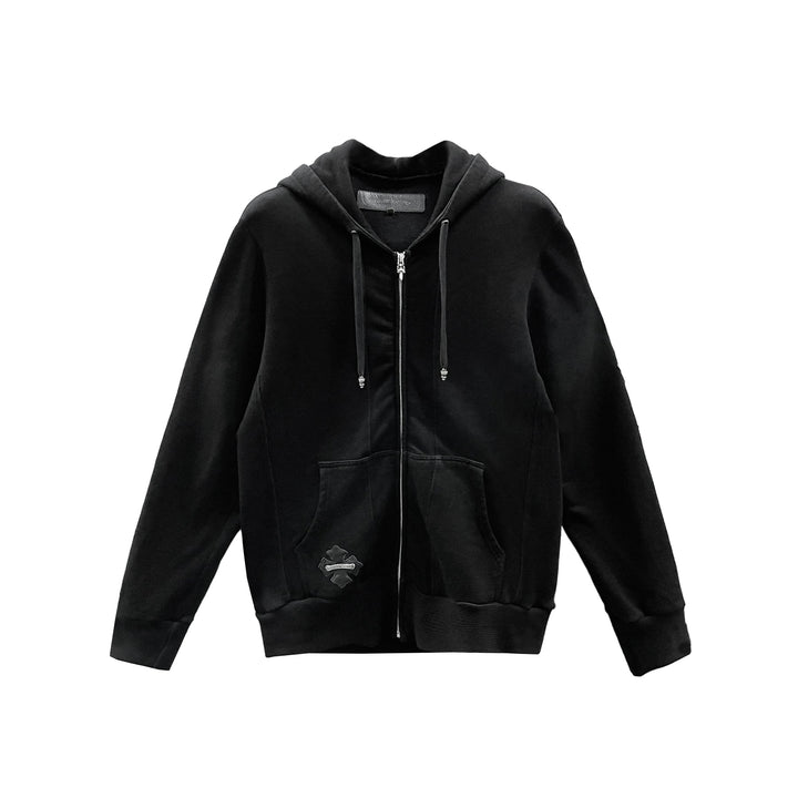Chrome Hearts Cross Leather Patch Floral Sleeve Zip Up Hoodie - SHENGLI ROAD MARKET