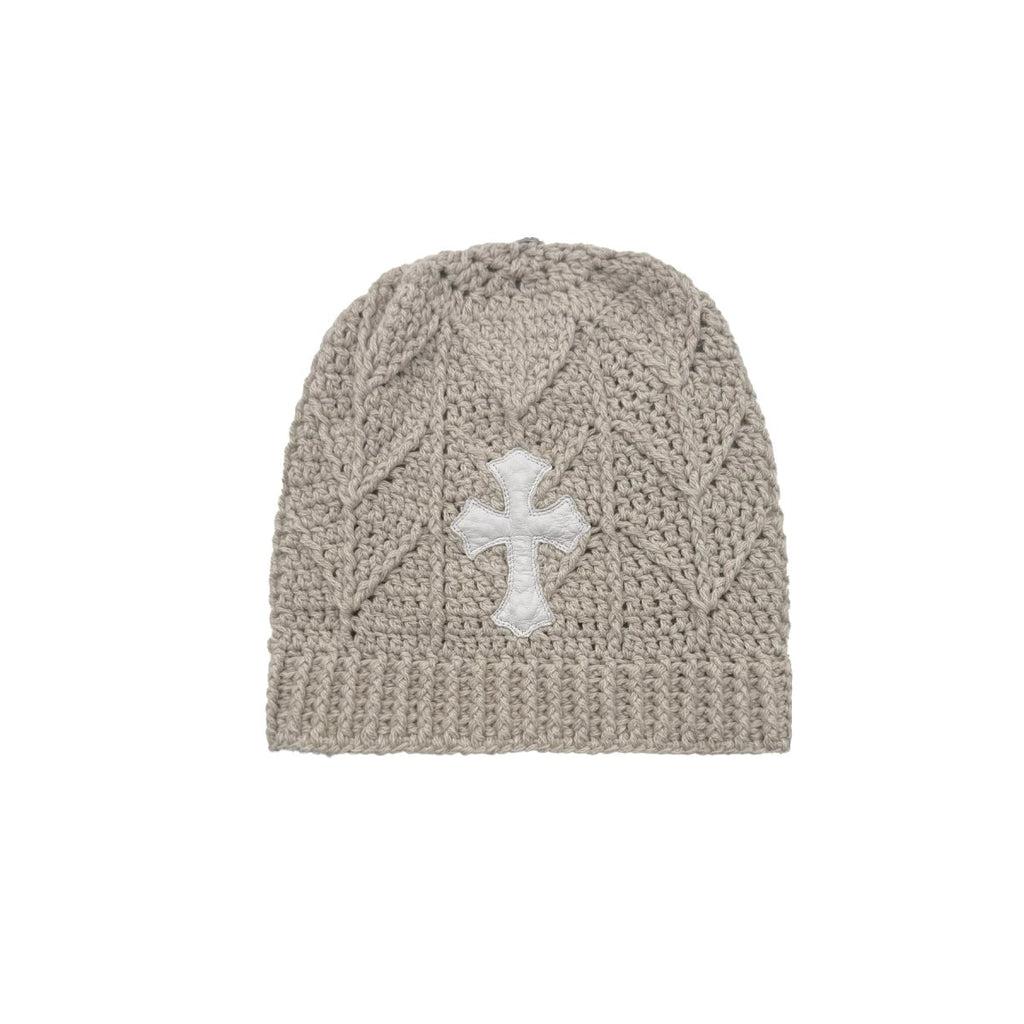 帽子 chrome hearts beanie Chrome Hearts Gray Cashmere Leather Cross Beanie - SRM
