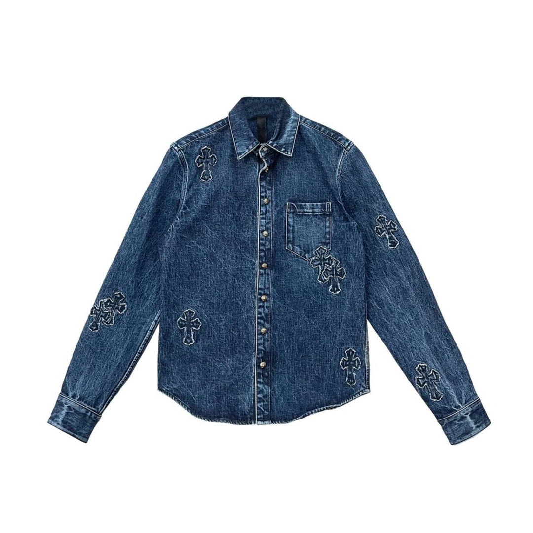 Chrome Hearts Cross Patch Denim Long Sleeve Shirt - SHENGLI ROAD MARKET
