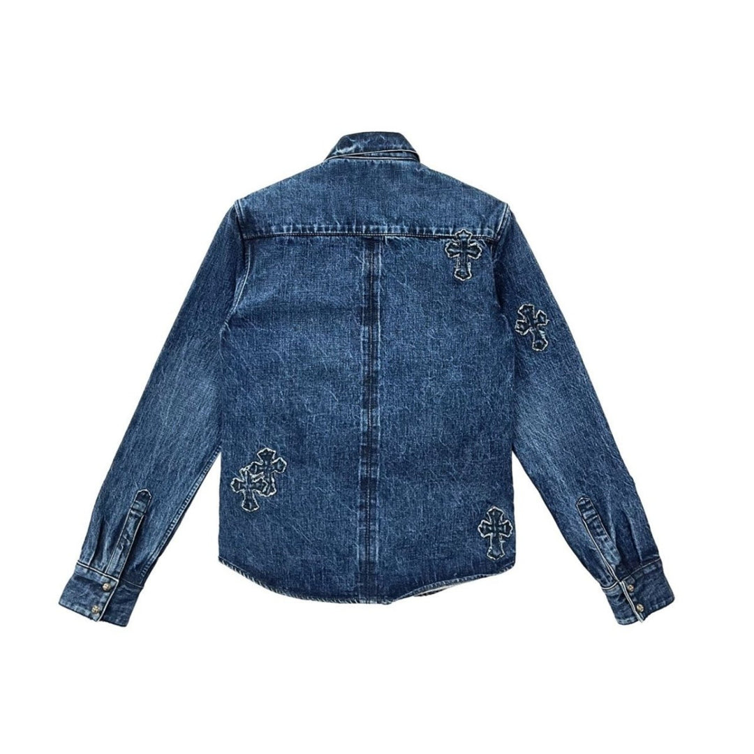 Chrome Hearts Cross Patch Denim Long Sleeve Shirt - SHENGLI ROAD MARKET