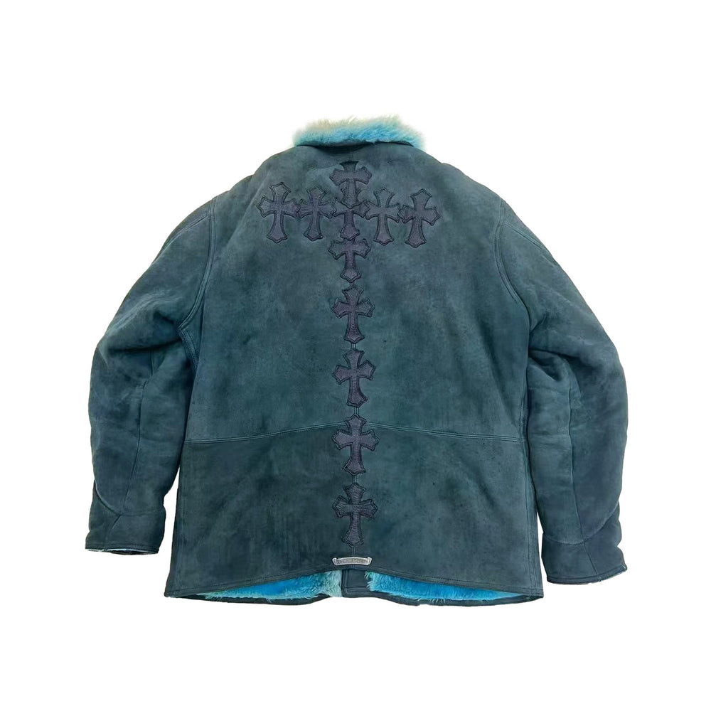 Chrome Hearts Cross Patch Fur Collar Shearling Jacket - SHENGLI ROAD MARKET