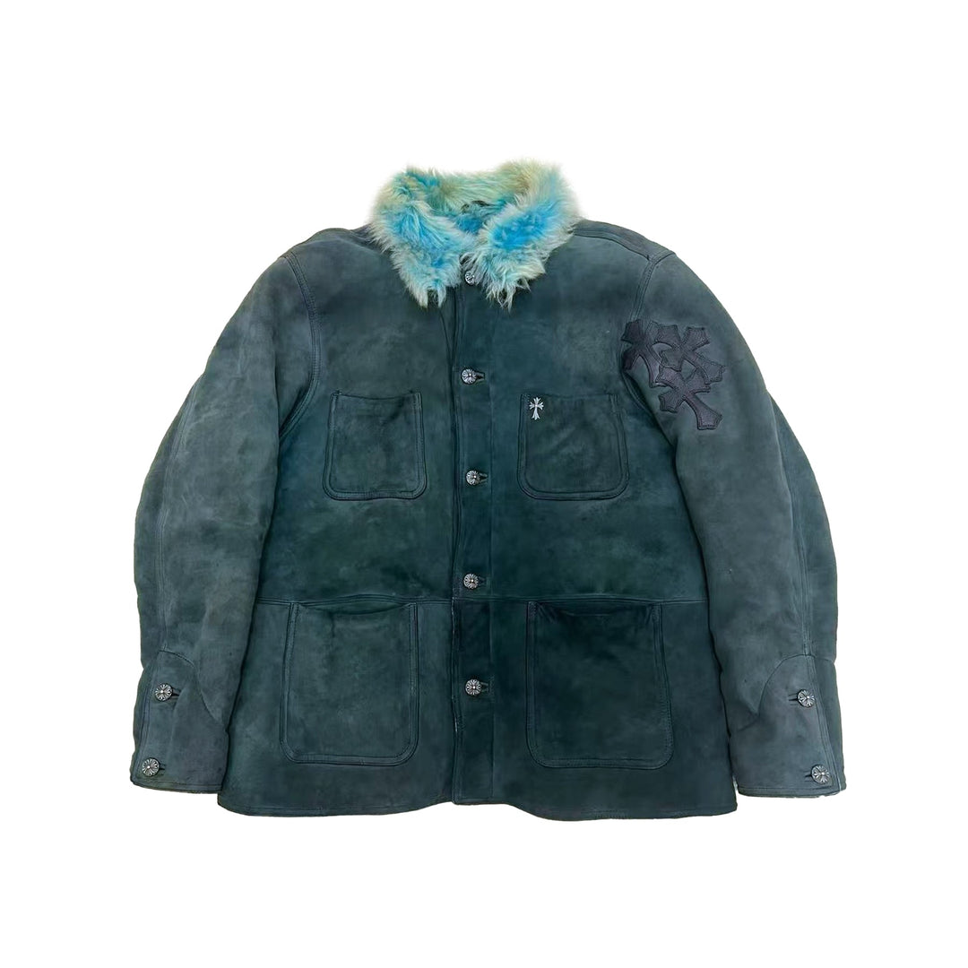 Chrome Hearts Cross Patch Fur Collar Shearling Jacket - SHENGLI ROAD MARKET