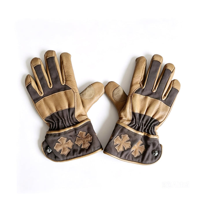 Chrome Hearts Cross Patch Leather Motorcycle Gloves - SHENGLI ROAD MARKET
