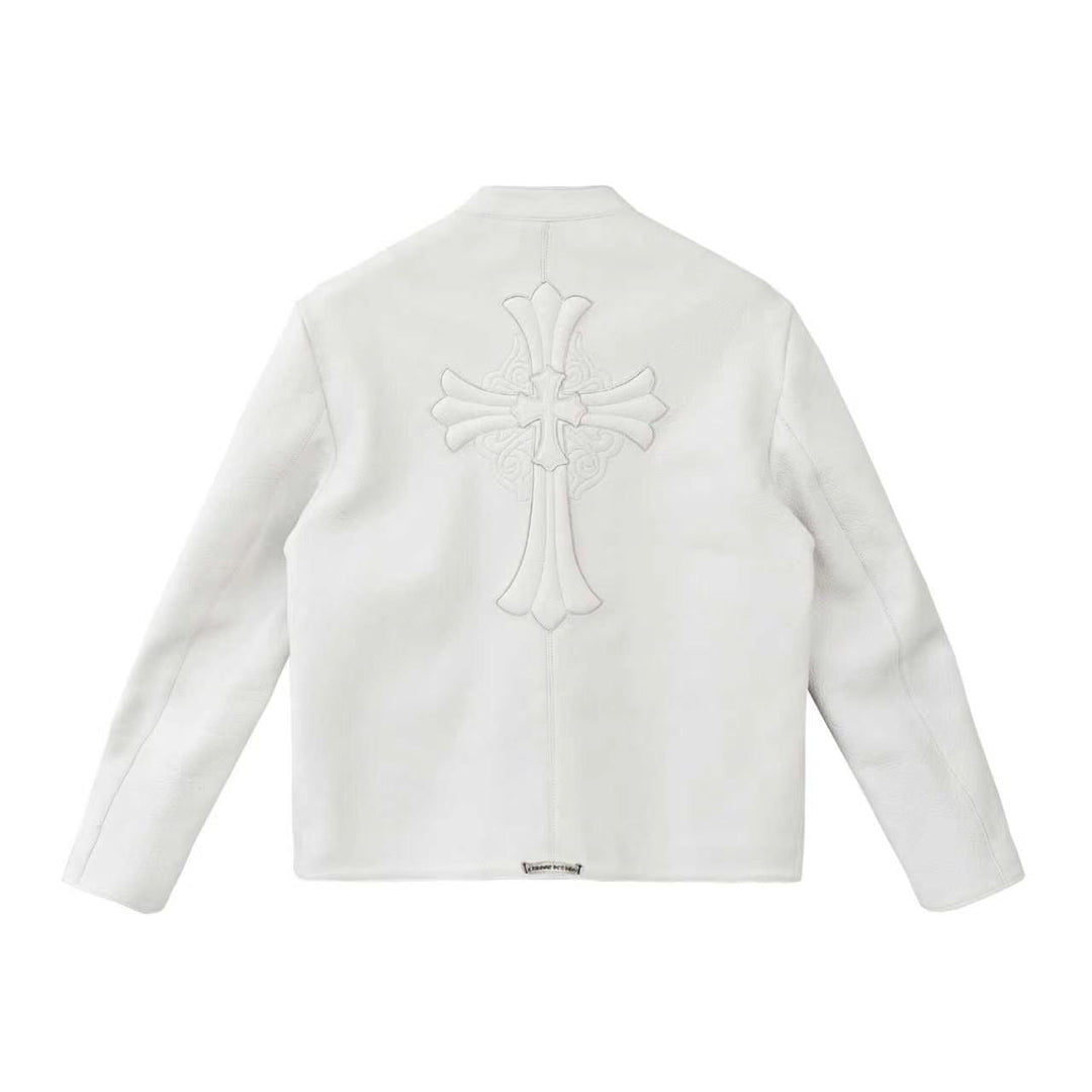 Chrome Hearts Cross Patch Leather White Jacket - SHENGLI ROAD MARKET