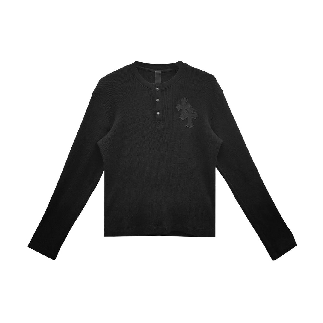 Chrome Hearts Cross Patch Waffle Thermal Long Sleeve Henley Shirt - SHENGLI ROAD MARKET