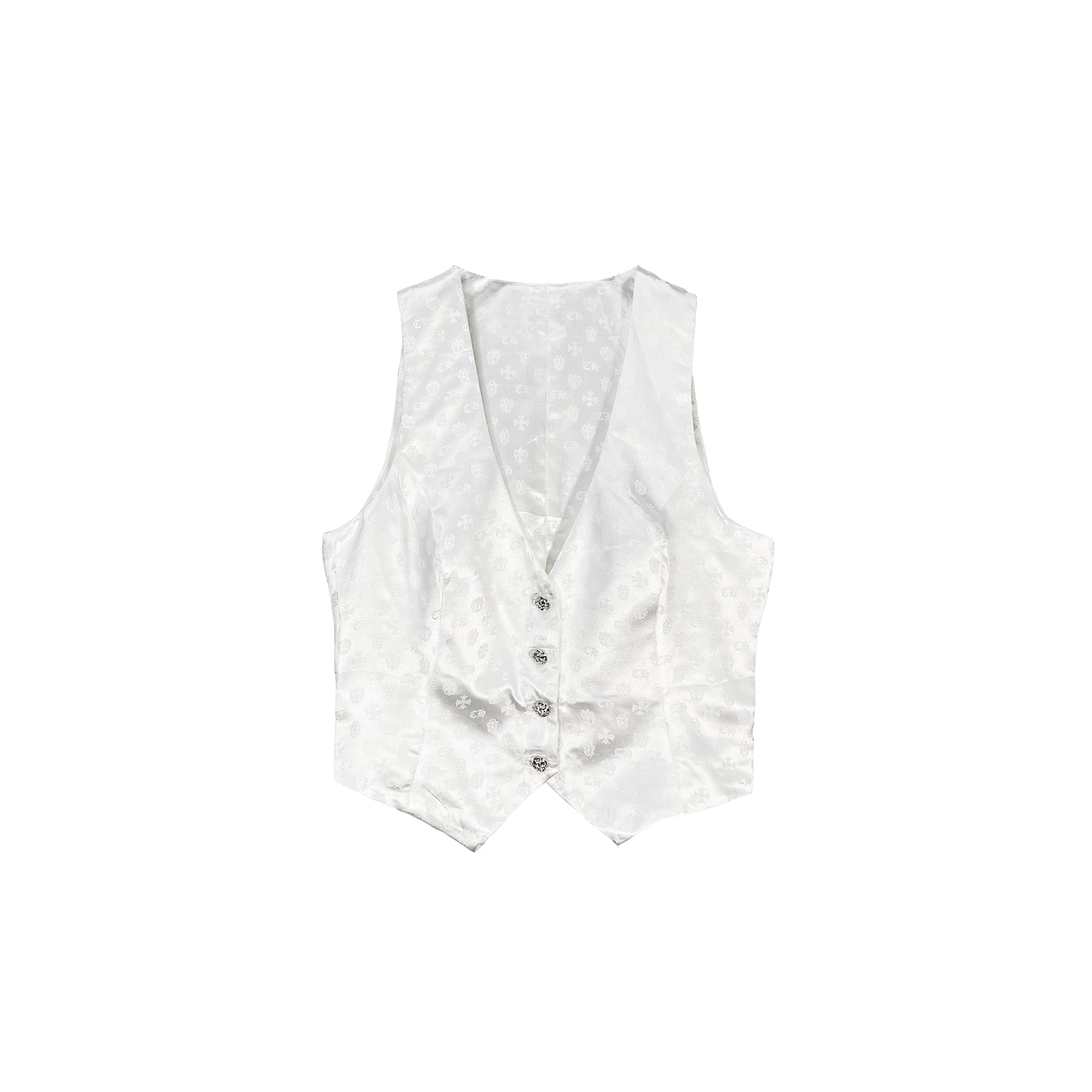 Chrome Hearts Tonal Monogram Cross White Silk Lounge Vest- SRM