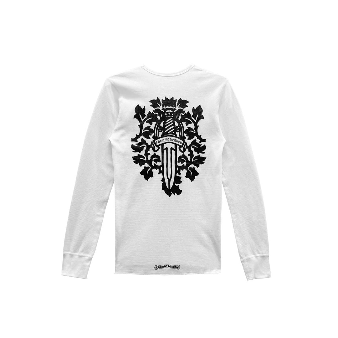 Chrome Hearts Dagger Logo White Waffle Thermal Long Sleeve Tee - SHENGLI ROAD MARKET