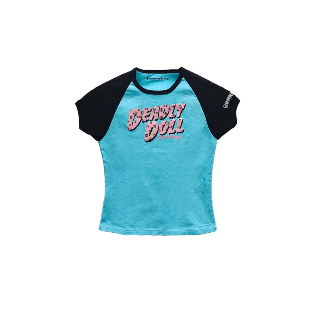Chrome Hearts Deadly Doll Blue & Black Cropped Baby Shirt - SHENGLI ROAD MARKET