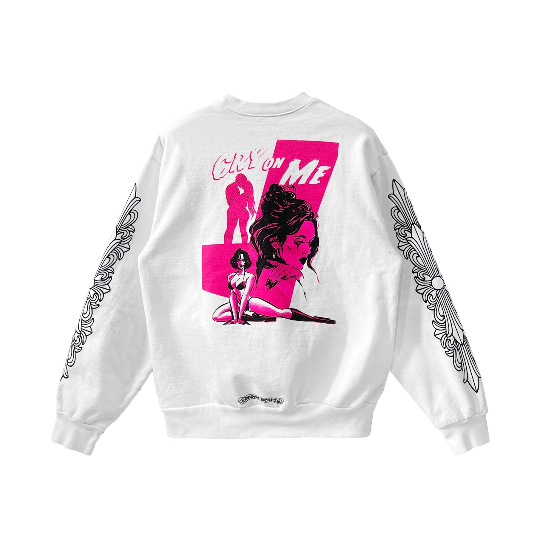 Chrome Hearts Deadly Doll Graffiti Floral Sleeve White Crewneck