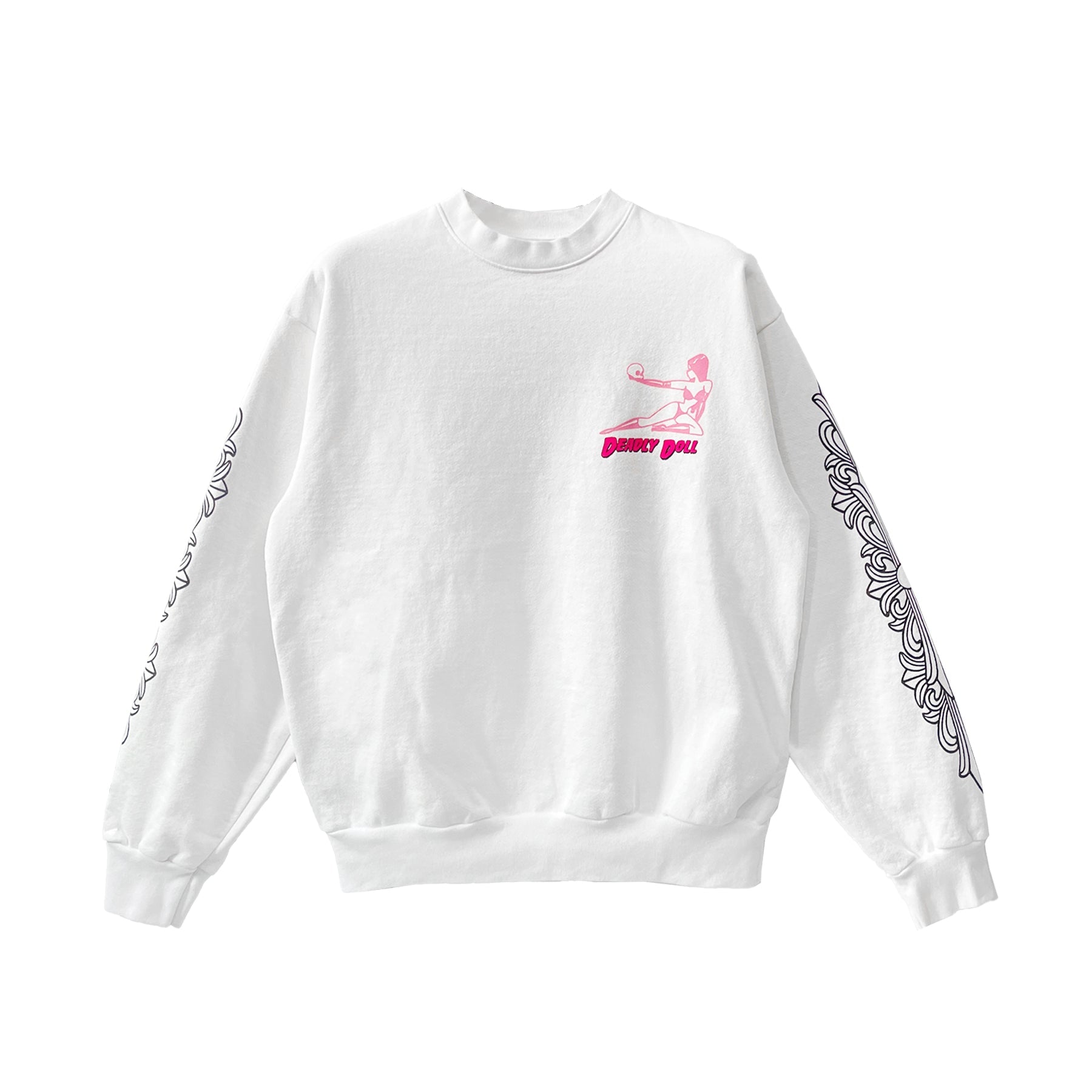 Chrome Hearts Deadly Doll Graffiti Floral Sleeve White Crewneck