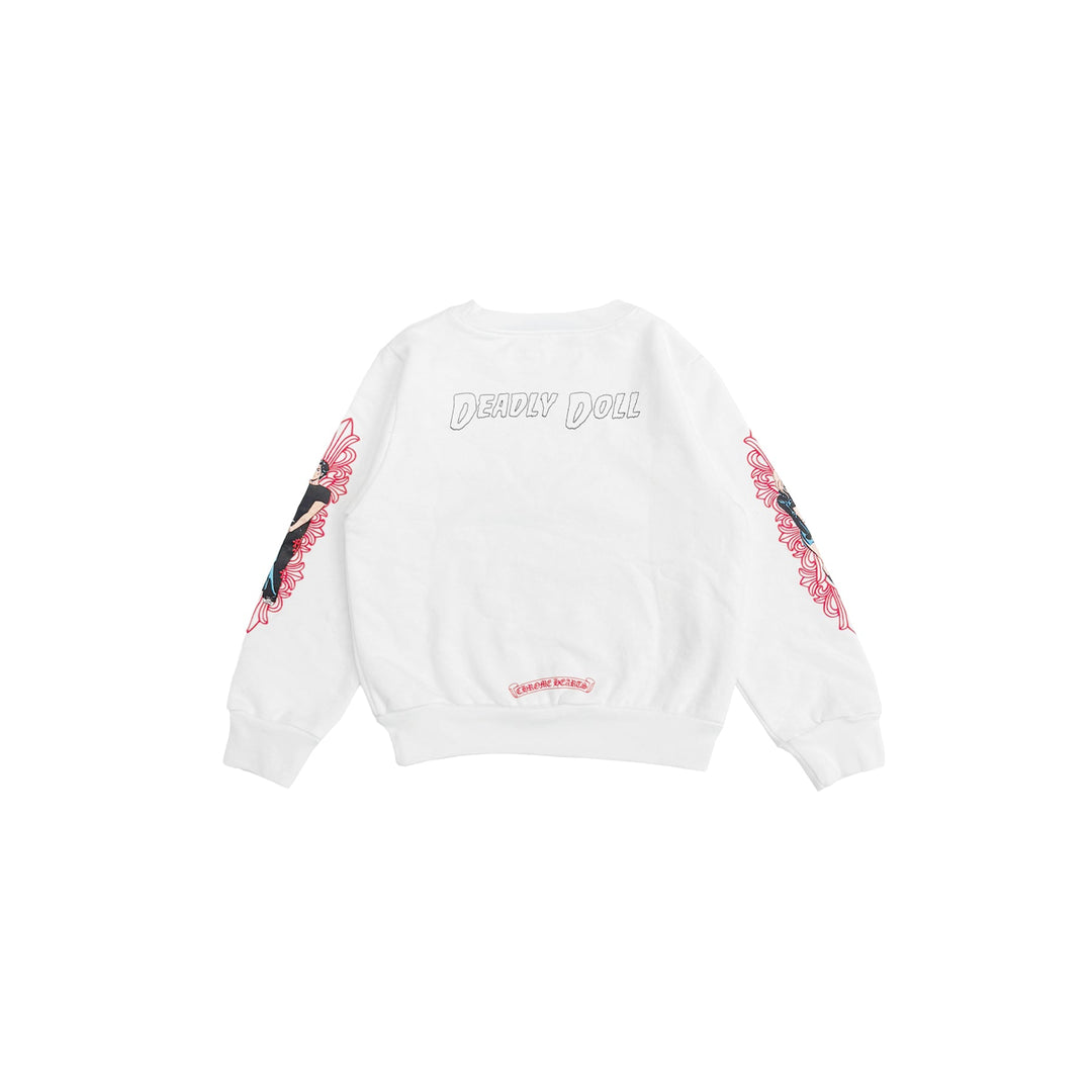 Chrome Hearts Deadly Doll Horseshoe White Crewneck Sweatshirt For Kids - SHENGLI ROAD MARKET