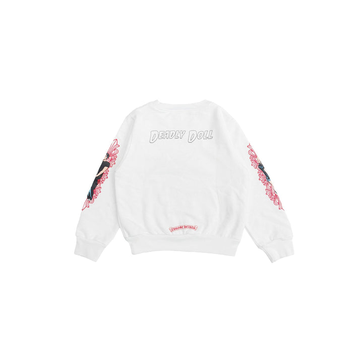 Chrome Hearts Deadly Doll Horseshoe White Crewneck Sweatshirt For Kids - SHENGLI ROAD MARKET