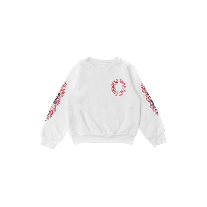 Chrome Hearts Deadly Doll Horseshoe White Crewneck Sweatshirt For Kids - SHENGLI ROAD MARKET