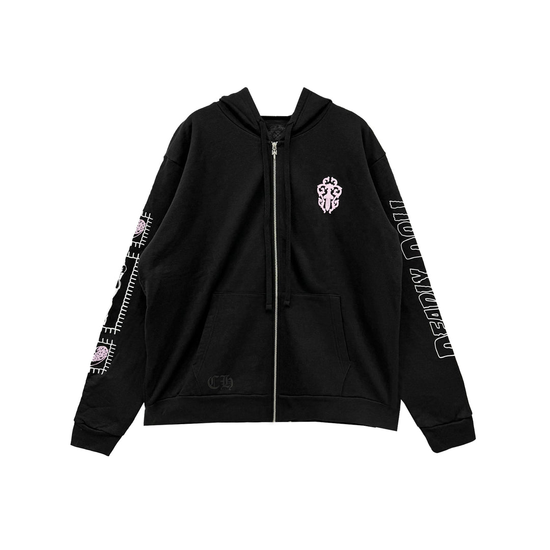 Chrome Hearts Deadly Doll Pink Dagger Logo Zip Up Hoodie - SHENGLI ROAD MARKET