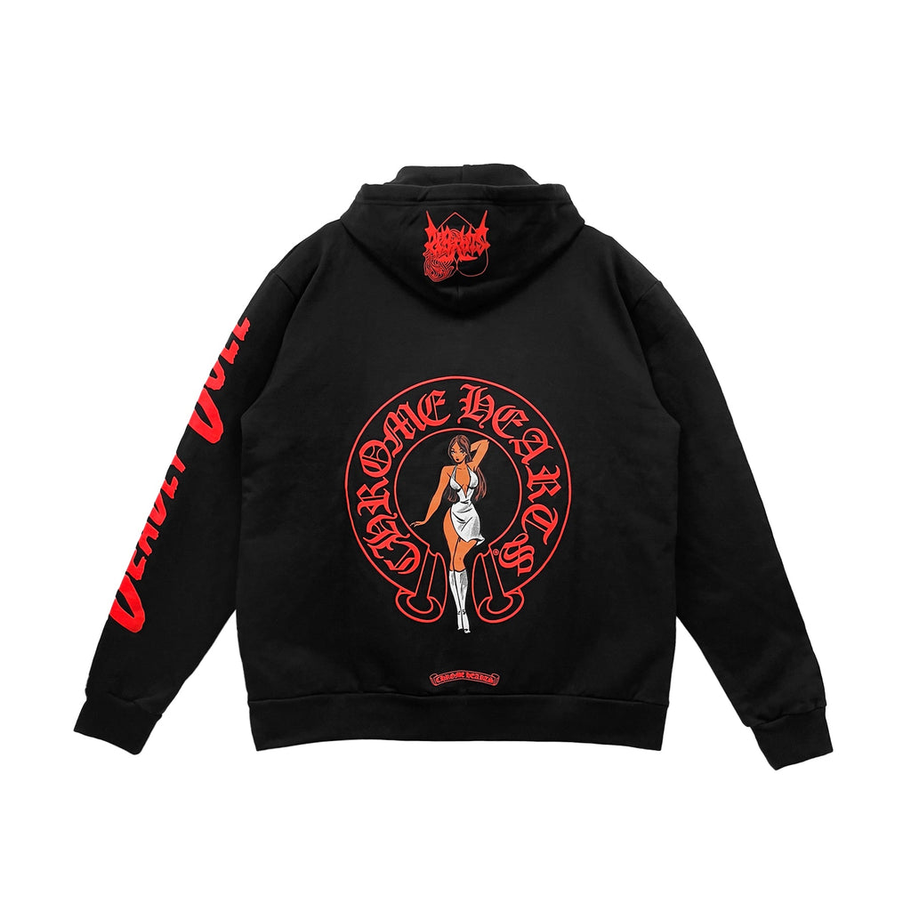Chrome Hearts Deadly Doll Red Horseshoe Pullover Hoodie - SRM