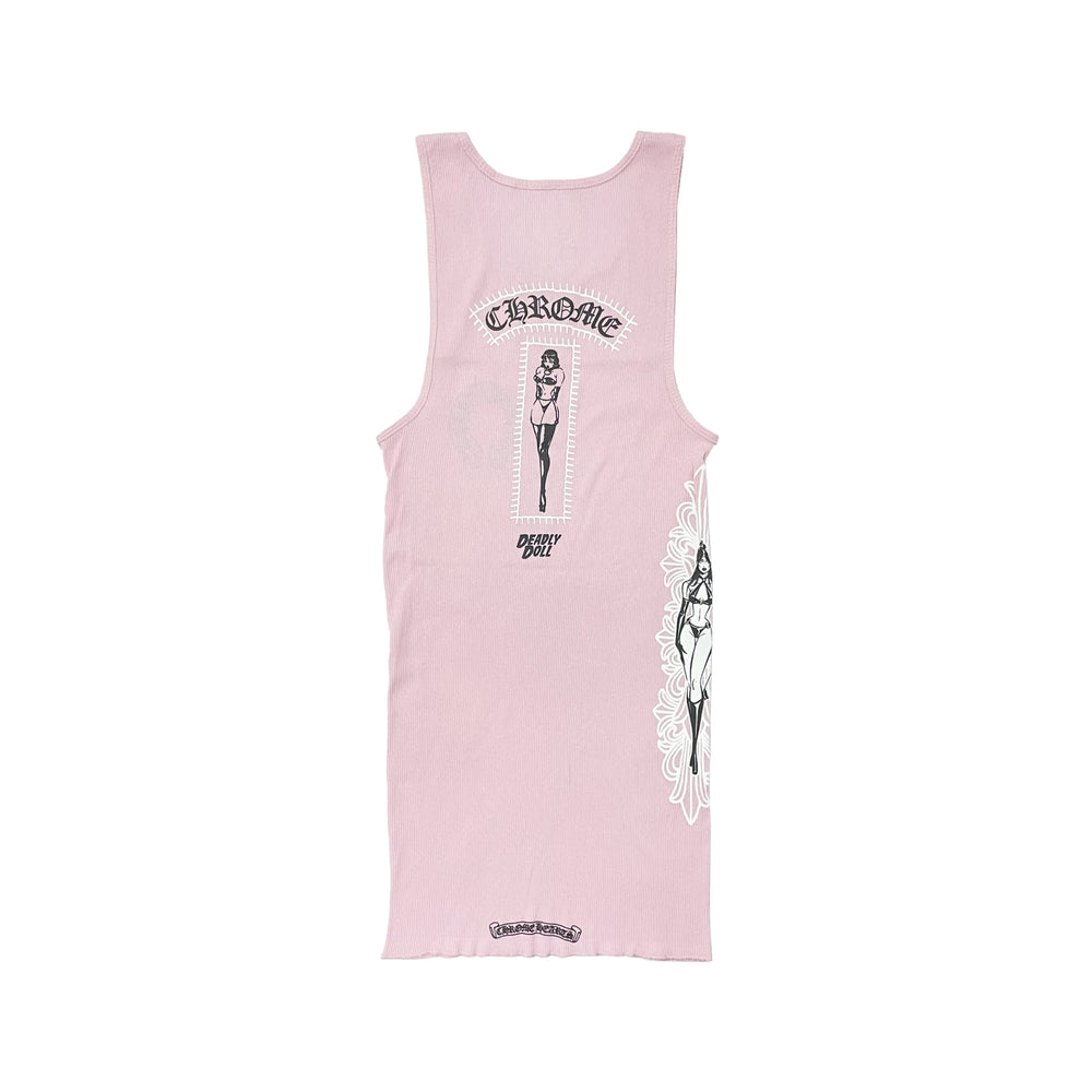 Chrome Hearts Deadly Doll Rib Art Basel Flora Pink Tank Top - SHENGLI ROAD MARKET