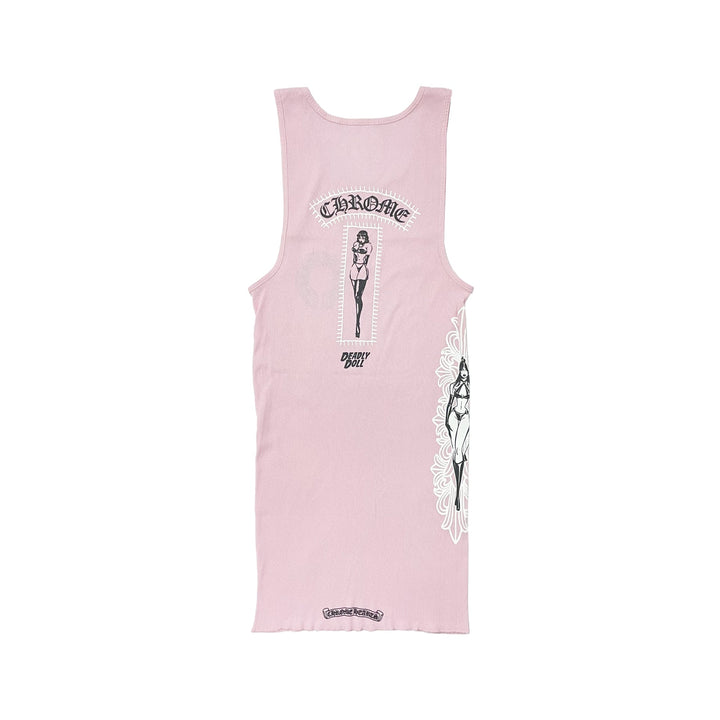 Chrome Hearts Deadly Doll Rib Art Basel Flora Pink Tank Top - SHENGLI ROAD MARKET