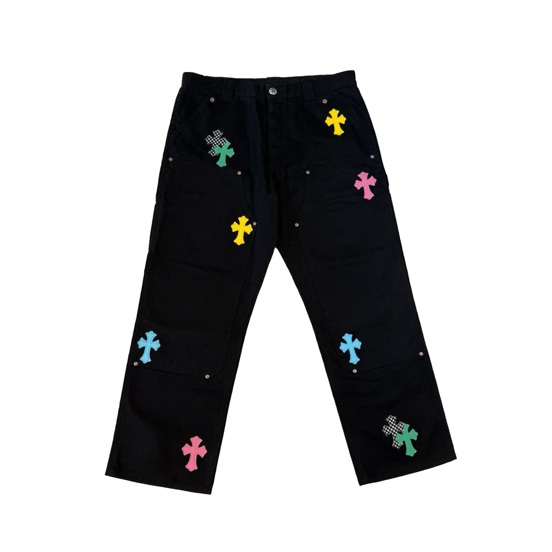 Chrome Hearts Double Knee Multicolor Cross Patch Carpenter Pants - SHENGLI ROAD MARKET