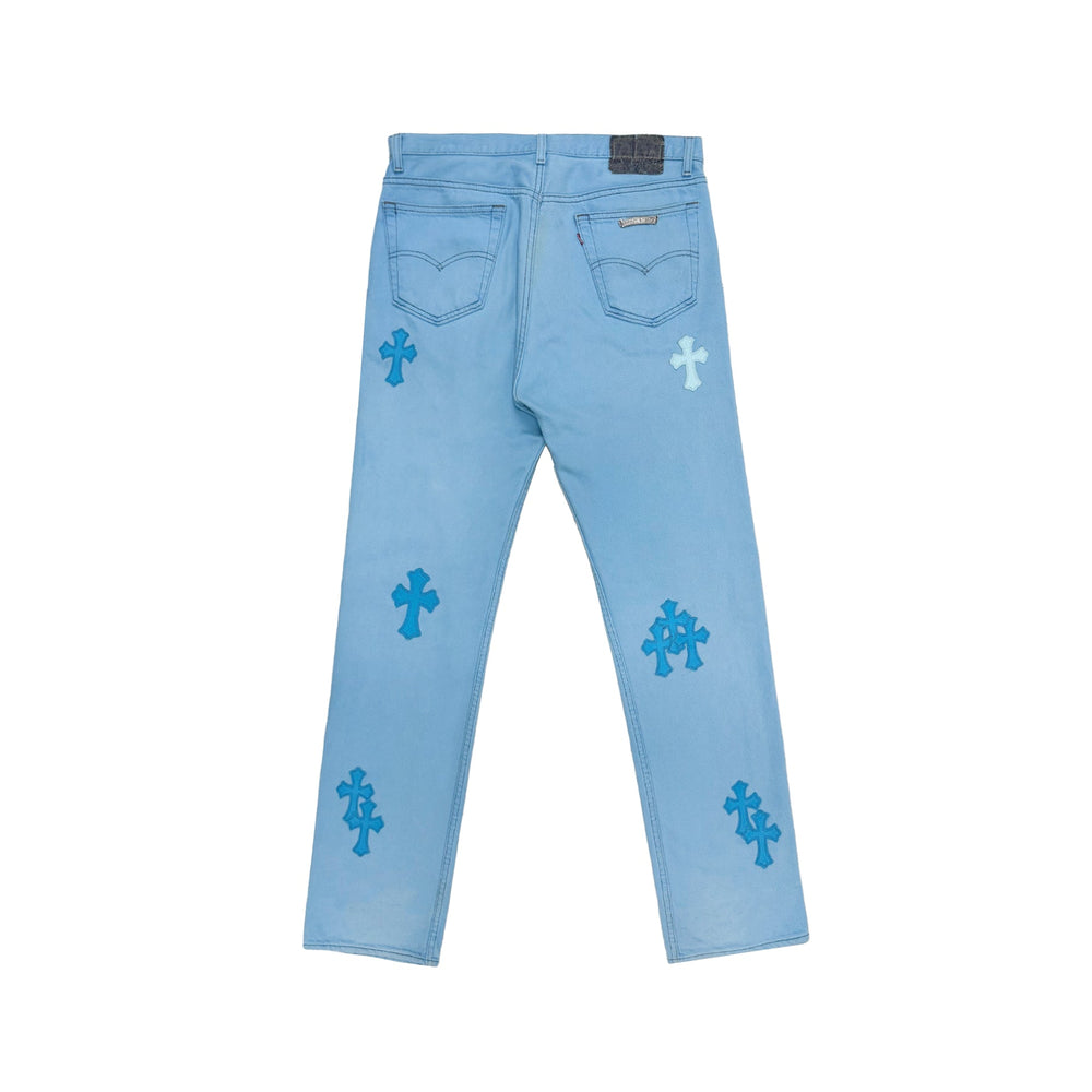 Chrome Hearts Drake Blue Leather Cross Patch Jeans - SHENGLI ROAD MARKET