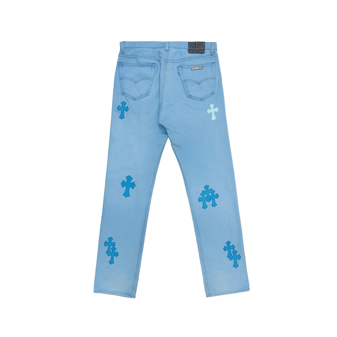 Chrome Hearts Drake Blue Leather Cross Patch Jeans - SHENGLI ROAD MARKET