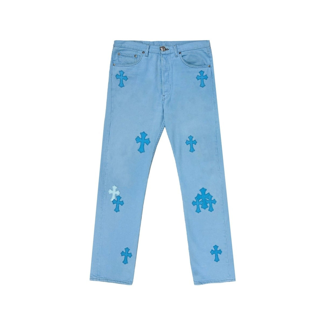 Chrome Hearts Drake Blue Leather Cross Patch Jeans - SHENGLI ROAD MARKET