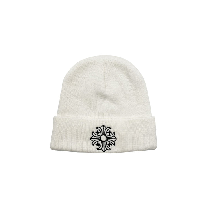 Chrome Hearts Embroidered Plus Cross White Beanie - SHENGLI ROAD MARKET