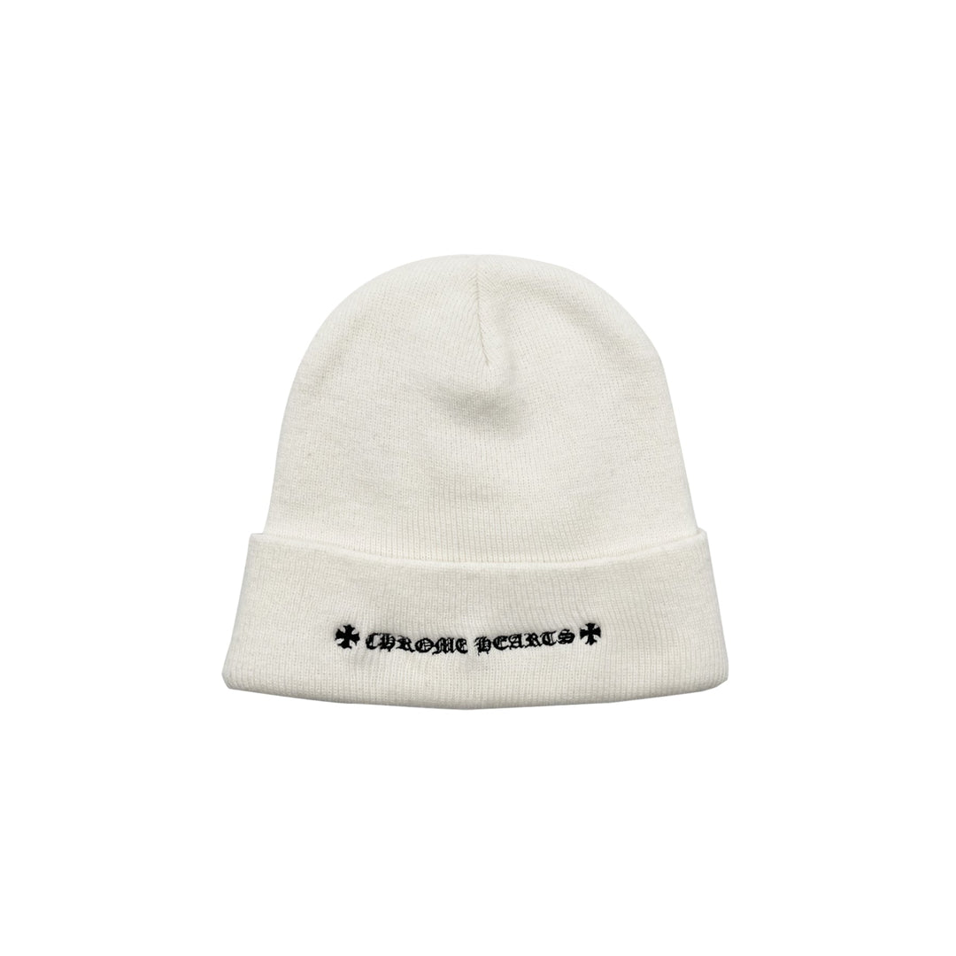 Chrome Hearts Embroidered Plus Cross White Beanie - SHENGLI ROAD MARKET