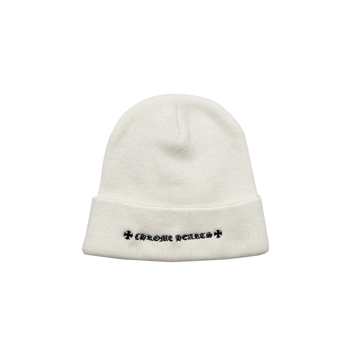 Chrome Hearts Embroidered Plus Cross White Beanie - SHENGLI ROAD MARKET