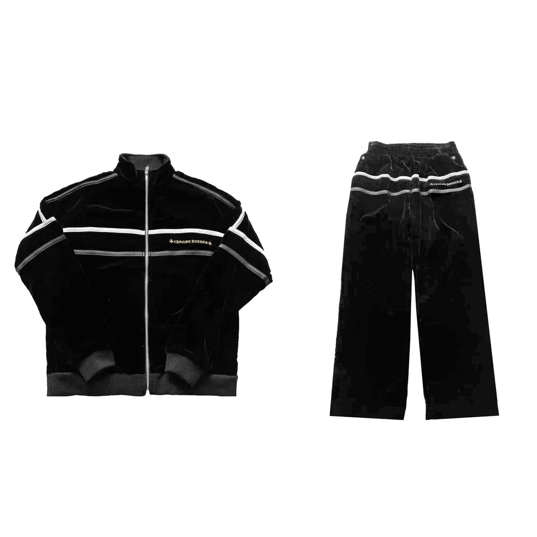 Chrome Hearts Embroidered Script Leather Patch Velour Tracksuit - SHENGLI ROAD MARKET