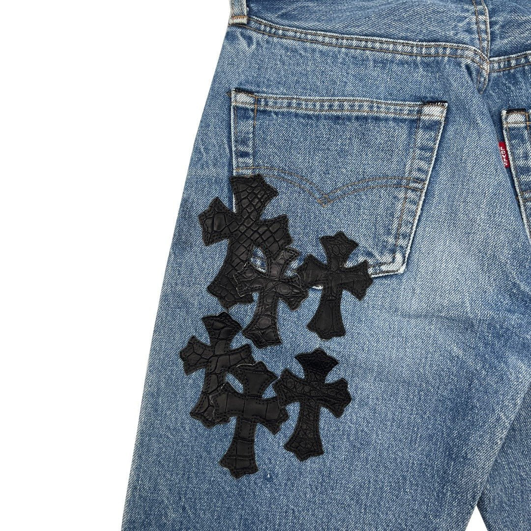 Chrome Hearts Extremely Rare Alligator Cross Patch Jeans - SHENGLI ROAD MARKET