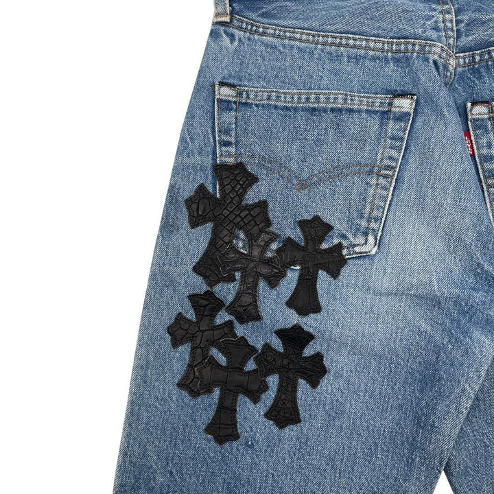 Chrome Hearts Extremely Rare Alligator Cross Patch Jeans - SHENGLI ROAD MARKET