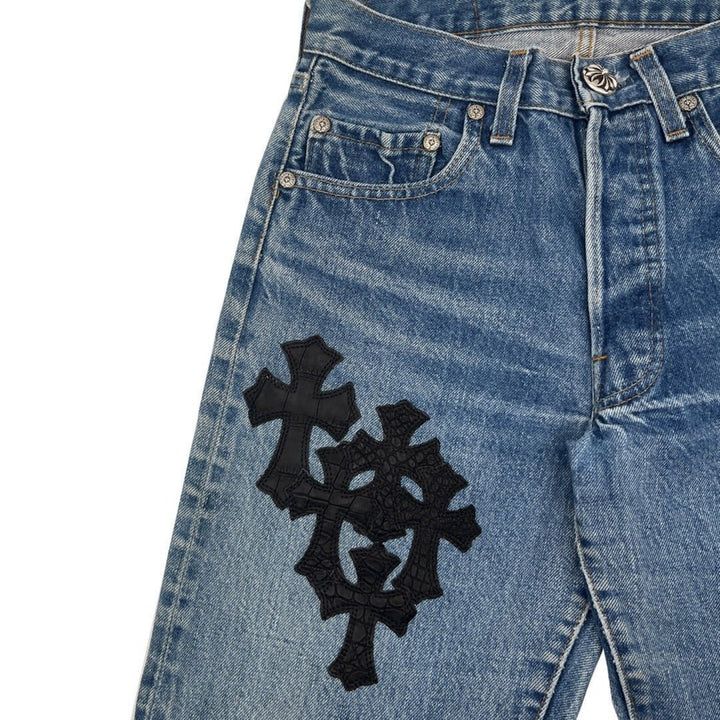 Chrome Hearts Extremely Rare Alligator Cross Patch Jeans - SHENGLI ROAD MARKET