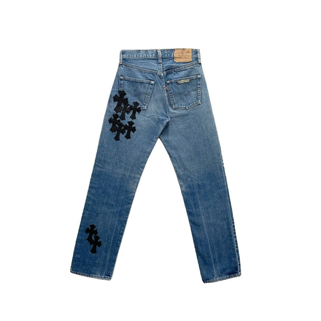 Chrome Hearts Extremely Rare Alligator Cross Patch Jeans - SHENGLI ROAD MARKET
