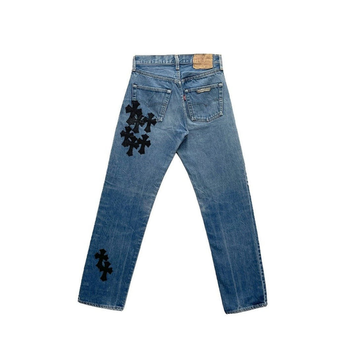 Chrome Hearts Extremely Rare Alligator Cross Patch Jeans - SHENGLI ROAD MARKET