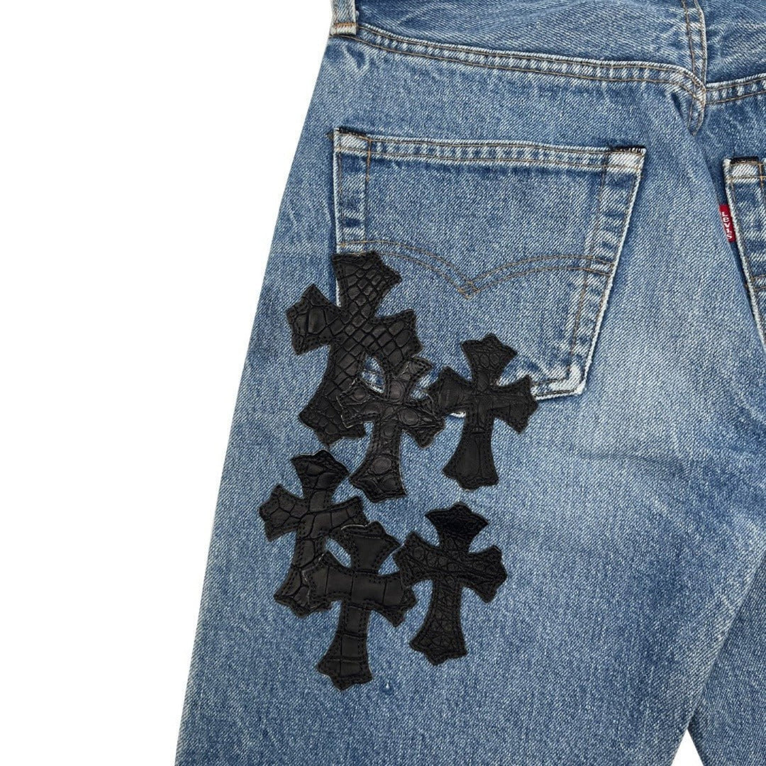Chrome Hearts Extremely Rare Alligator Cross Patch Jeans - SHENGLI ROAD MARKET