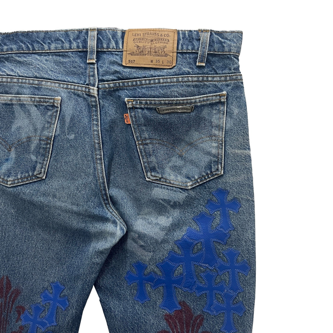 Chrome Hearts Extremely Rare Blue Cross Patch Spraypainted Jeans - SHENGLI ROAD MARKET